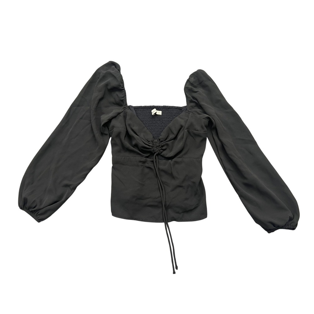 Abercrombie & Fitch Going Out Top Womens Extra Large Black Smocked Tie Front